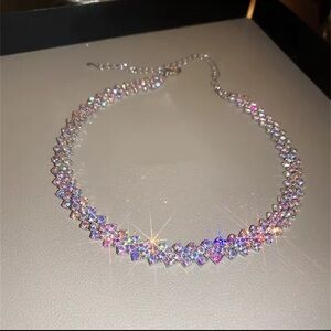 Sparkle Pop Silver Plated CZ Aurora Borealis AB Rainbow Crystal Necklace Choker